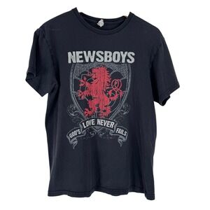 Newsboys Band Shirt Mens M Black Gods Love Never Fails Lion Crest Delta Tee